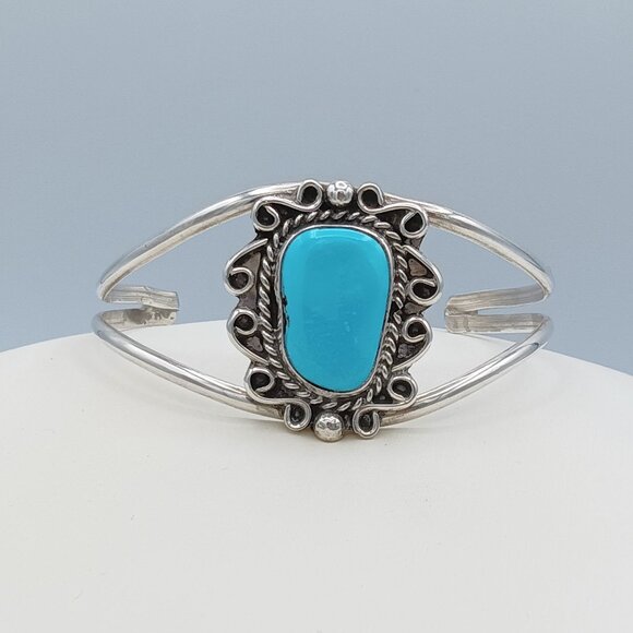 VTG 925 Sterling Silver NAVAJO Turquoise Braided Southwestern Cuff Bracelet - Picture 4 of 16